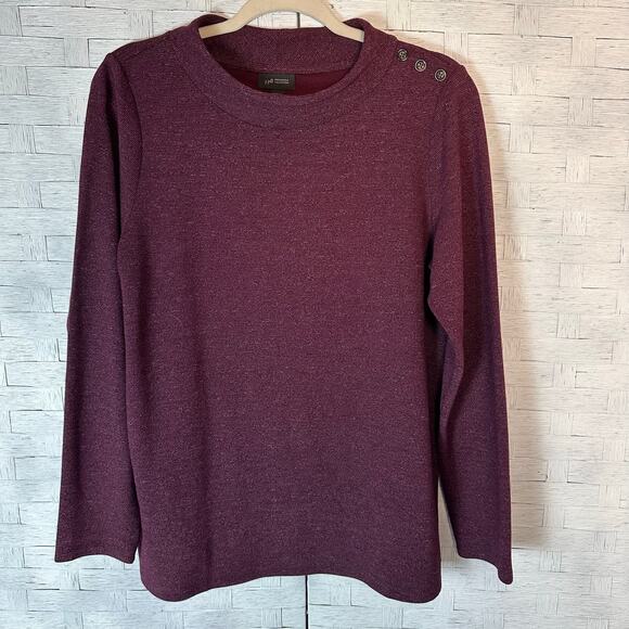 J Jill wearever collection women’s sweatshirt burgundy mock neck button shoulder - Picture 1 of 9